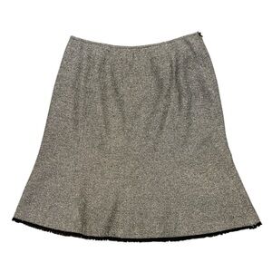 Susan Bristol Wool Blend Herringbone Skirt Black Fringe Hem Size 12 Vintage